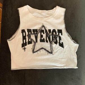 maddy page knitwear - white and black revenge crop top with safety pin star